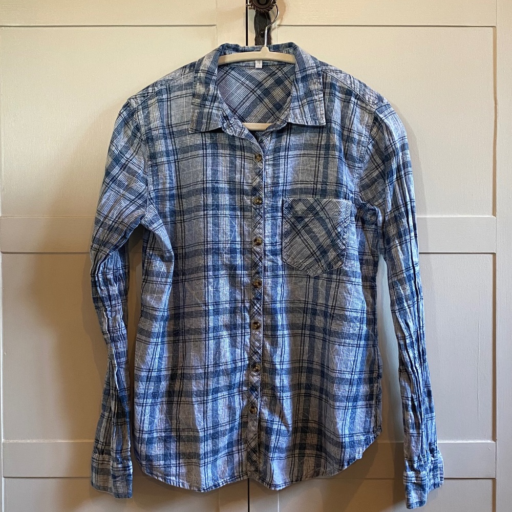 Maurices Distressed Plaid Print Button Down Shirt